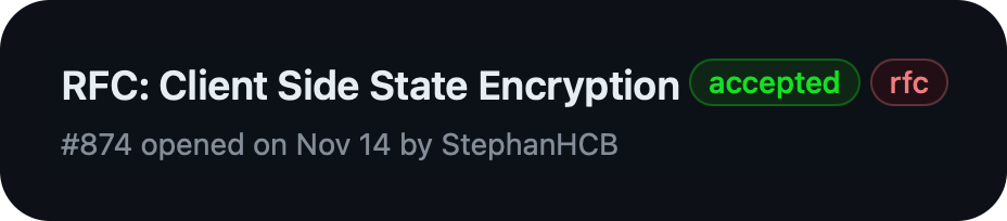 A screenshot of the client-side state encryption RFC GitHub issue